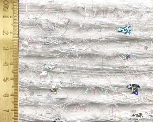 Artisanal Yarn Collection Multifiber Fancy Yarn with Iridescent Shimmering Threads & Laser Sequins for Knitting Crocheting Crafts DIY, Set of 3 Rolls (Iridescent White) - color: Iridescent White