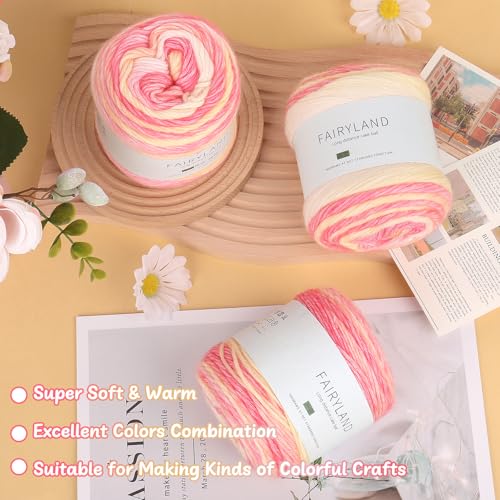 Aeelike Cake Yarn for Crocheting, Soft Ombre Crochet Yarn, Pink Yellow | 6 PCS #3 Light weight 100g(3.52oz) 245m( 267yards), 60% Cotton Blend Gradient Yarn for Blanket Scarves DIY Crafts, Ideal Gift - color: Pink Yellow Gradient, size: 6 pcs