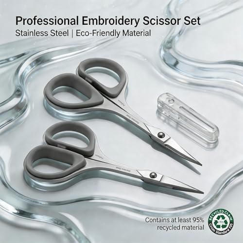 PAFASON Small Travel Sewing Embroidery Scissors Set Curve Straight Tip | Stainless Steel for Quilting Knitting Crafting Cross Stitch Crochet Thread Yarn Paper Detail Cutting Soft Rubber Handle - color: Grey