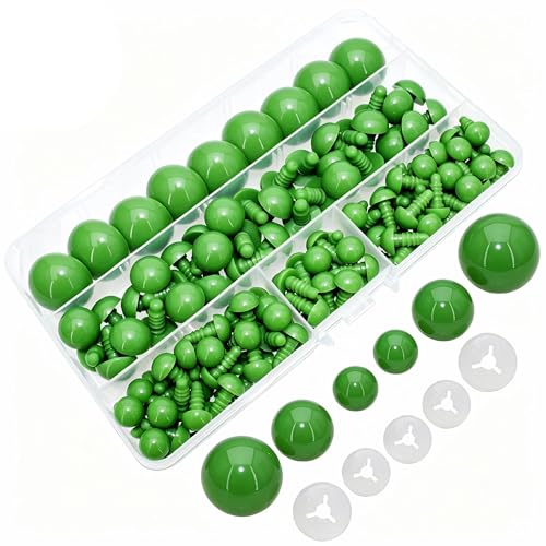 Thalinfayi 200pcs 10/15/24mm Safety Eyes and Washers for Amigurumi Crochet | Green Plastic Crochet Craft Eyes for Stuffed Plush Animals, Crafts, Crochet Doll DIY Making Supplies ; Neatly Sorted by Size - color: Green