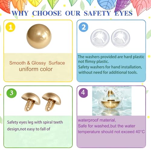 Thalinfayi 24mm Large Safety Eyes Craft Eyes for Amigurumi Crocheting | 60pcs Plastic Safety Eyes and Washers for DIY Crafts Amigurumi Stuffed Animals Handmade Projects. Tool-Free Installation - color: Gold