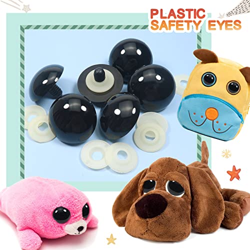 TOAOB 8pcs 45mm Large Safety Eyes for Amigurumis Black Plastic Crafts Doll Eye with Washers for DIY Crochet Stuffed Animals Doll Making Supplies - color: Black, size: 45mm