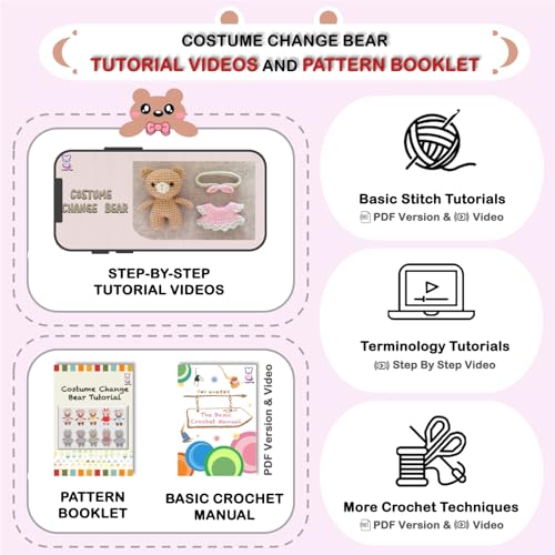 LoopMap Amigurumi Crochet Kit for Beginners with Removable Dress & Video Tutorials, DIY Bear Making Kit Includes Premium Yarn & Tools, Creative Gift for Adults Teens (Pink) - color: pink, style: Bear K01