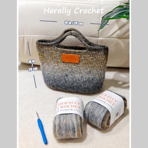 Herally Crochet Kit DIY Bag for Beginners - Crochet Picotin Bag (Brown) | Include Yarn, Hook and Accessory - with Step by Step Video Tutorials - color: browncream