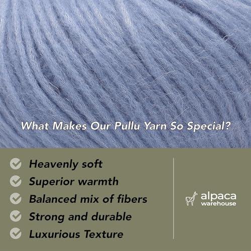 Baby Alpaca Merino Yarn 3 Skeins 150g Worsted Weight Knitting Soft Blue | Pullu baby alpaca merino blend made in Peru 3 skeins 150g 426yd total for knitting and crochet sweaters scarves and hats - color: Soft Blue