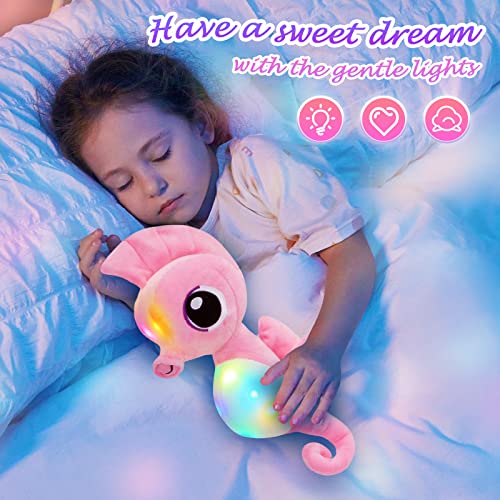 16” Light up Seahorse Stuffed Animals LED Ocean Life Plush Toy | Soft Day Birthday Children Gifts Toddler Kids Night Bedtime Pal Pink Beautiful Decorative - color: Pink Seahorse