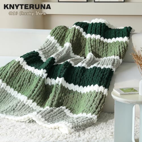 Chunky Yarn for Hand Knitting, #10 Chunky Blanket Chenille Yarn, Large Bulky Thick Jumbo Yarn, Super Chunky Knit Yarn for Crocheting, 8 Skein (8 oz 22 yds Each Skein), White & Multi Green - color: Cream & Sage & Smoky Green & Forest Green