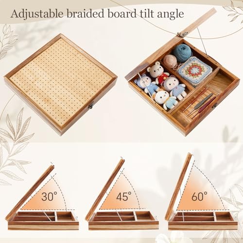 Fiwochic 12" Crochet Blocking Boards with Storage Drawer and Pegs for Crochet Projects, Granny Square Bamboo Blocking Board, Crocheting Accessories Gifts for Grandmothers, Crocheters