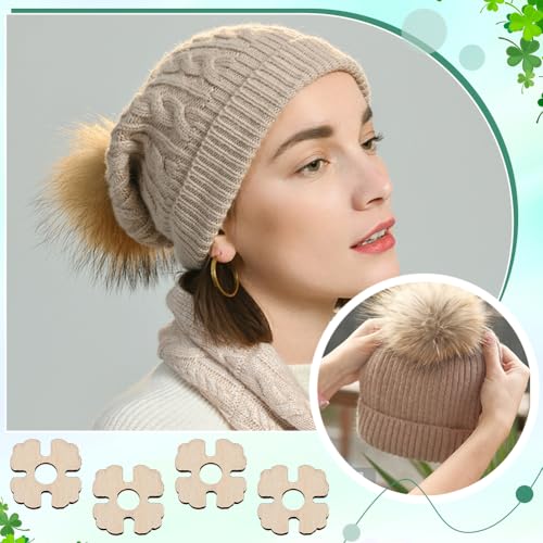 BENECREAT 120Pcs Removable Wooden Pom Pom Buttons, 20x20x3mm Flower Hat Pom Pom Holders Knitted Hat Making Fastener Tool for Knit Beanies and Toques