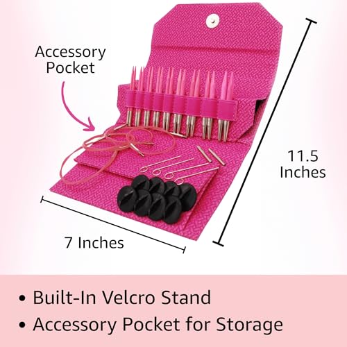Lykke Blush 3.5-inch Interchangeable Circular Knitting Needle Set | Standard US 3, 4, 5, 6, 7, 8, 9, 10, 10.5 Magenta Case, Birch Semi-Sharp Tips, Smooth Metal Joins, 360-Cables, Project Bag - color: Blush-with-Magenta-Case