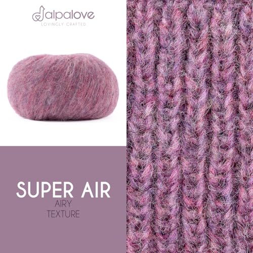 Super Air 4-Set Baby Alpaca - Soft and Fast Hand Knitting Yarn 7.05 oz/ 568 Yards - Melnage Berry - color: HF197 Berry Melange