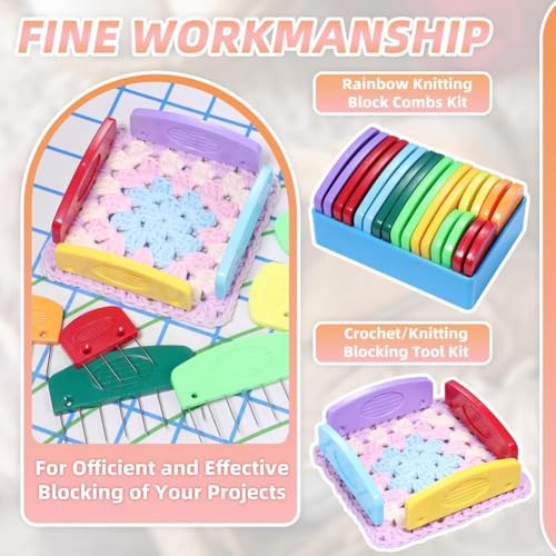 20 Pcs Knit Blocker Pins Combs, Color Knit Blockers Combs for Blocking, Rainbow Knitting Blockers Pins for Blocking Mats