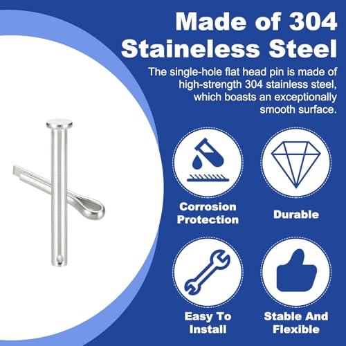 uxcell 4Pcs M8x70mm Clevis Pins, 304 Stainless Steel Single Hole Flat Head Hitch Fastener Lock Systems with Cotter Pins for Furniture Installation Trailer Lawn Mower, Silver - size: M8x70mm