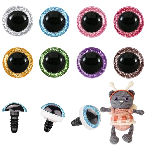 MUCUNNIA 120pcs 9mm Safety Eyes for Amigurumi Glitter Plastic Safety Eyes for Crochet with Washers Craft Crochet Eyes Doll Eyes for Crochet Animals Plush Stuffed Animals DIY - size: 9mm
