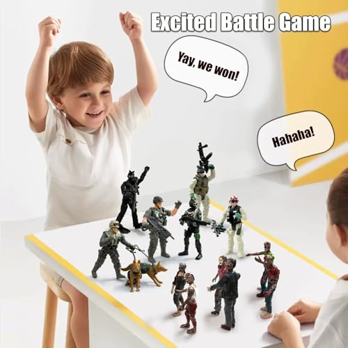Army Men Action Figures VS Zombie Toys Action Figure Playset (20 Pcs) | Including 6 Detachable Army Men 6 Weapons 6 Zombie Figures 2 Military Dog Birthday Halloween Xmas Gift for Boys Kids - color: Gray