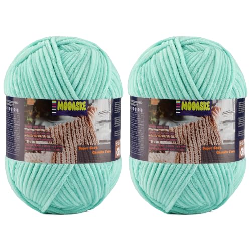 Chenille Yarn for Crocheting, Green Baby Blanket Fluffy Yarn for Crochet | 2 Pack 524 Yds, 14 Oz Ultra Soft Yarn for Crocheting, Fuzzy Chunky Yarns, Plush Velvet Yarn for Knitting Amigurumi, Blankets - color: Aqua Green, size: 2 Skeins