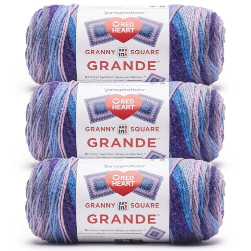 Red Heart Granny Square Grande Yarn for Crocheting, Grandiose, 3-Pack | All In One Granny Square Grande Yarn, #4 Medium Worsted Weight 100% Acrylic, Makes 12-Inch Squares, 440 yards, 250g/8.8oz - color: Grandiose