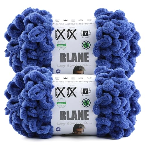 Loop Yarn for Finger Knitting Soft - Chunky Yarn for Hand Knitting - 2 Pack of 180 G/6.4 Oz - #7 Jumbo - 18 Yards - Chenille Blanket Yarn for Crocheting Blankets Amigurumi (2, Royal Blue) - color: Royal Blue