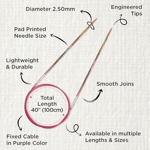 KNITPRO 100 cm x 2.5 mm Symfonie Fixed Circular Needles, Multi-Color - size: 2.5