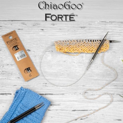 ChiaoGoo Forte 5-Inch, US 10.5 (6.5 mm) [L] IntChg. Circular Needle Tips | Carbon Fiber Shaft, Sharp Stainless Steel Tip, Smooth Metal Joins, Stitch Holder, Works with ALL [L] Cables - size: US 10.5 (6.5 mm) 5 in.