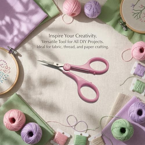 PAFASON Small Travel Sewing Craft Scissors Set Straight Precision Fine Tip | Stainless Steel for Quilting Knitting Embroidery Cross Stitch Crochet Thread Yarn Paper Detail Cutting Safety Case - color: Straight 4in Pink + Straight 4in Purple