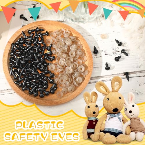 UPINS 600pcs 8mm Black Safety Eyes with Washers for Amigurumi Crochet Dolls | 8mm Plastic Craft Eyes with Washers, Amigurumi Doll, Stuffed Animal, DIY Crafts Making Supplies - size: 8MM