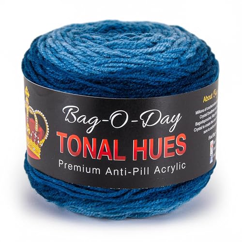 Mary Maxim Bag-O-Day Tonal Hues Ombre Yarn for Crocheting and Knitting, Medium Worsted Weight Anti-Pilling Acrylic Yarn Cake - 280 Yards, 5.3 OZ, Melancholy Blue - color: Melancholy Blue