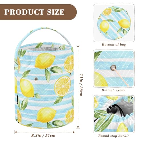 Fustylead Watercolor Lemon on Light Blue Striped Yarn Storage Bag and Knitting Crochet Tote, Large Yarn Drawstring Basket for Crocheting Kit, Project, Sewing Supplies, Needles - color: Blue04 Lemon