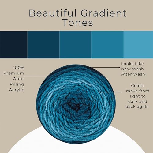 Mary Maxim Bag-O-Day Tonal Hues Ombre Yarn for Crocheting and Knitting, Medium Worsted Weight Anti-Pilling Acrylic Yarn Cake - 280 Yards, 5.3 OZ, Seven Seas - color: Seven Seas