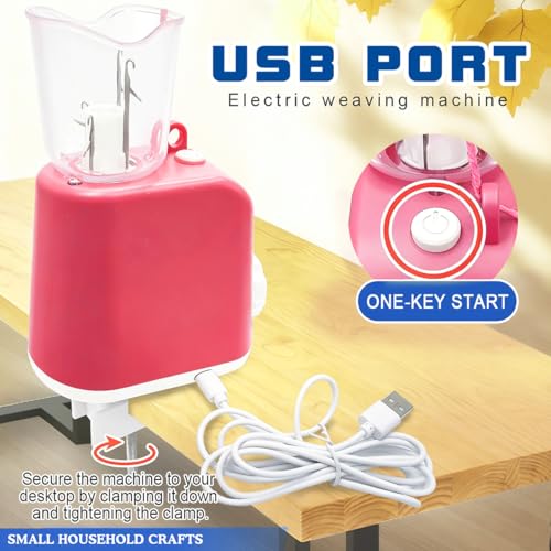 Abaodam Automatic I-Cord Knitting Machine for Crochet Lovers DIY Crafts | Electric Cord Maker One Button Knitting Machine Adjustable Speed for Women Yarn Craft Machine - color: Pink