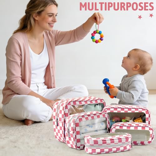 YOPCDJ 5PCS Diaper Bag Organizer Pouch Set, TSA Approved Toiletry Bag, Clear Waterproof TPU Makeup Bag Set Travel Organizer Bags for Women and Kids - color: Rose Red, size: 5pcs
