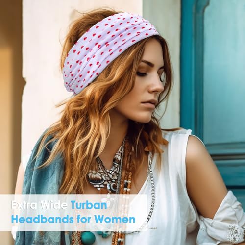 HAUHC Extra Wide Headbands for Women, 7'' Large Cotton Like Turban Knotted Bandana Head Bands for Women Non Slip, Boho Headbands for Women's Hair (6PCS Print 1, average size) - color: Print 1