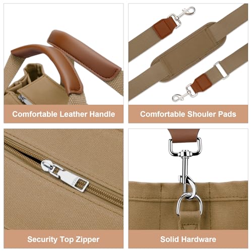 KKXIU Canvas Tote Bag for Women with Zipper and Compartments Crossbody Large Bible Messenger Purse Bag With Pockets - color: Brown, size: X-Large