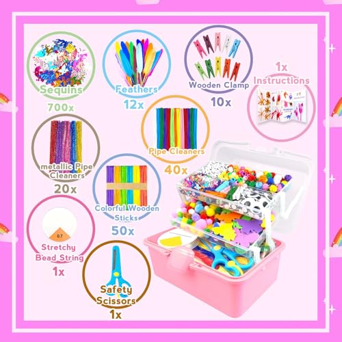 ZEIZHUBN Arts and Crafts Supplies for Kids Crafts Kit with Pipe Cleaners DIY Crafts for Kids Art School Supplies Materials All in Crafting Box Craft Supply Set Gifts for Kid Girls Boys Age 4-8, 8-12 - color: Rose