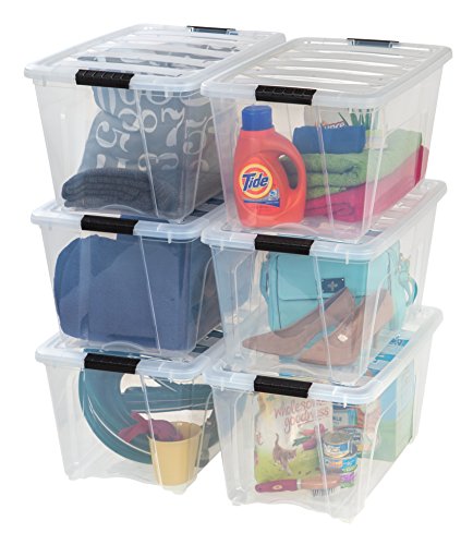 IRIS USA 6-Pack 54 Quart Storage Bins with Lids, Clear | Transparent design makes contents easy to find. Perfect for moving, blankets, clothing, and garage storage. Nestable design - color: Clear, size: 54 Qt, style: 6 Pack
