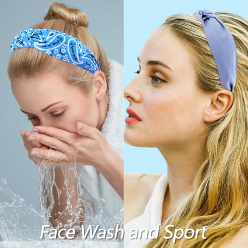 Bandana Knotted Headbands for Women 12 Pack Gilrs Fashion Head Bands Solid Womens Hair Band Non Slip for Thin Thick Short Hair Face Wash Hair Accessories - color: Headband 50
