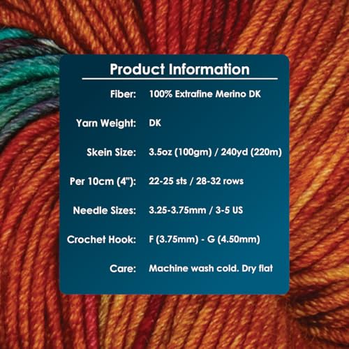 KnitPro Symfonie DK Weight Merino Wool Yarn 240yds, 100g, Party Lights | 100% Extrafine Merino, Hand Dyed, OEKO-TEX Certified, Superwash, Colorfast, #3 Yarn Skein for Knitting & Crochet - color: Party Lights