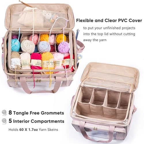 MYBAGZING Large Yarn Storage Bag,Crochet Bag Organizer,Yarn Bags for Crocheting,Crochet Storage Bag with Pockets for Crochet Hooks, Crochet Accessories,Knitting Bags,Gifts for Crocheters - color: Pink, size: Large