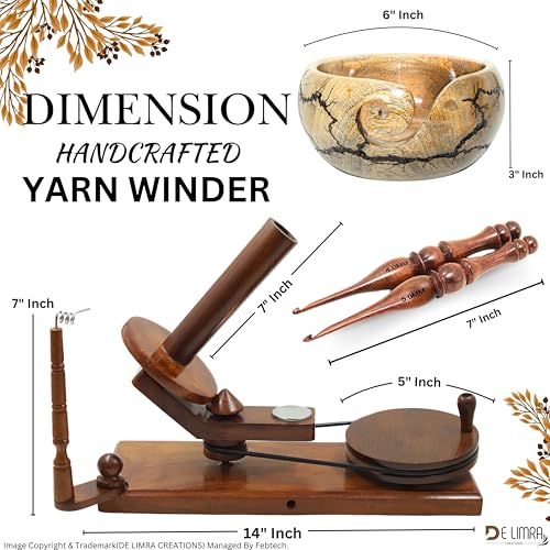 Rosewood Yarn Winder - Large Wooden Yarn Winder for Crocheting Handcrafted - Heavy Duty Natural Ball Winder - Best Wooden Yarn Bowl (Winder, Crochets & Yarn Bowl) - color: Winder, Crochets & Yarn Bowl