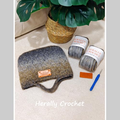 Herally Crochet Kit DIY Bag for Beginners - Crochet Picotin Bag (Brown) | Include Yarn, Hook and Accessory - with Step by Step Video Tutorials - color: browncream