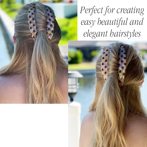 Camila Paris CP1248/2 French Hair Side Combs, Dots Interlocking Combs French Twist Hair Combs, Strong Hold Hair Clips for Women Bun Chignon Up-Do, Styling Girls Hair Accessories, Made in France - color: Dots