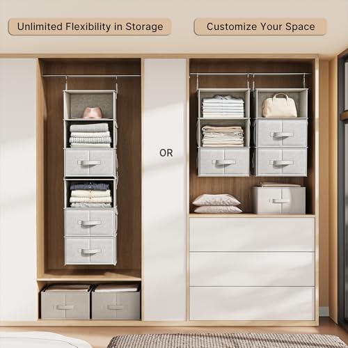 Vailando 6-Shelf Hanging Closet Organizer with 3 Drawers, 2 Separable 3-Shelf Closet Organizers and Storage for Wardrobe Organization, Hanging Dresser for Nursury & Dorm Clothes Organizer (Pack of 2) - color: Silver Gray, size: 6-Shelf Separable (Pack of
