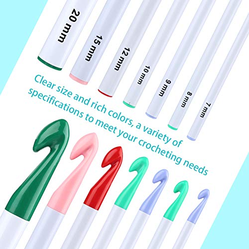 7 Sizes Large Crochet Hooks Set (7mm-20mm) with Large-Eye Blunt Needles | Huge Plastic Crochet Hook Adjustable Knitting Loop for Yarn Weaving Craft Tools - size: 40 Pcs - with storage bag