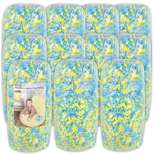 55LBS Bean Bag Filler – Shredded Memory Foam Refill | with Cooling Gel, Soft & High Resilience Foam Filling for Bean Bag Chair, Couch Cushion, Pillow, Dog Bed & DIY Crafts - color: Blue and Yellow, size: 55 LBS