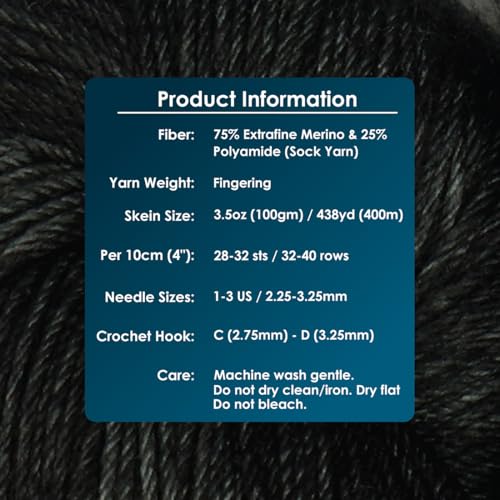 KnitPro Symfonie Fingering Weight Merino Wool Yarn 100g, Black Pepper | 75% Extrafine Merino & 25% Polyamide, 438yds, OEKO-TEX Certified, Superwash, Colorfast, #1 Yarn Skein for Knitting & Crochet - color: Black Pepper