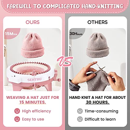 SENTRO Knitting Machine 48 Needles, Smart Circular Knitting Machine, Double Knitting Loom Machine for Adults Beginners,DIY Knitting Board Rotating Machine for Hat, Scarves, Socks - color: 48 Pink