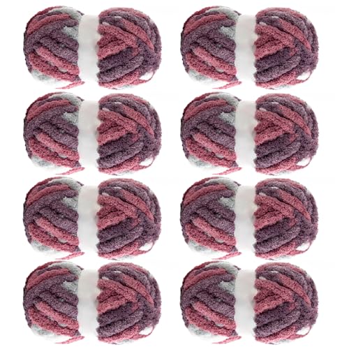 MABOZOO Tie Dye Chunky Yarn for Crocheting & Knitting, 8 Pack - Soft Plush Red Fluffy Jumbo Chenille Yarn,Giant Thick Fuzzy Bulky(29 yds, 8 oz Each Skein) - color: Red,Purple