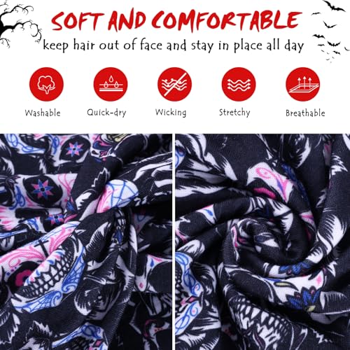 HAUHC 6 Pack Halloween Headbands for Women Hair Bands Skull Headbands Pumpkin Bat Wide Holiday Hair Bands, Holiday Gift Hair Accessories - color: 6PCS Printing