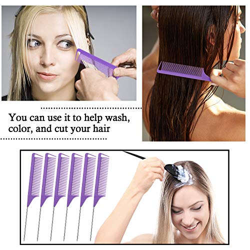 Patelai 30 Pcs Rat Tail Steel Combs Fine Tooth Bulk,Purple | Long Steel Pin Pintail Bulk for Salon Hair Stylists ,Hair Teasing Fine Tooth Comb for Women,Teasing Detangling Tools - color: Purple