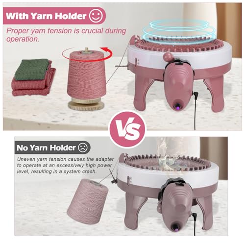 Knitting Machine Adapter with Yarn Holder, Electric Knitting Machines Adapter for Sentro Knitting Machine 40 & 48 Needle, Speed Control & Reverse Knitting (Pink+Yarn Holder)